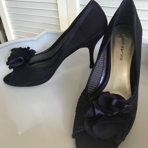 Silk Purple Dress Heels with Flower accent